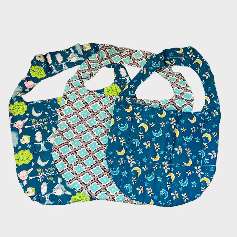 Handmade Set of 3 Childrens Baby Bibs Hook Loop Closure Large Fabric Quilted
